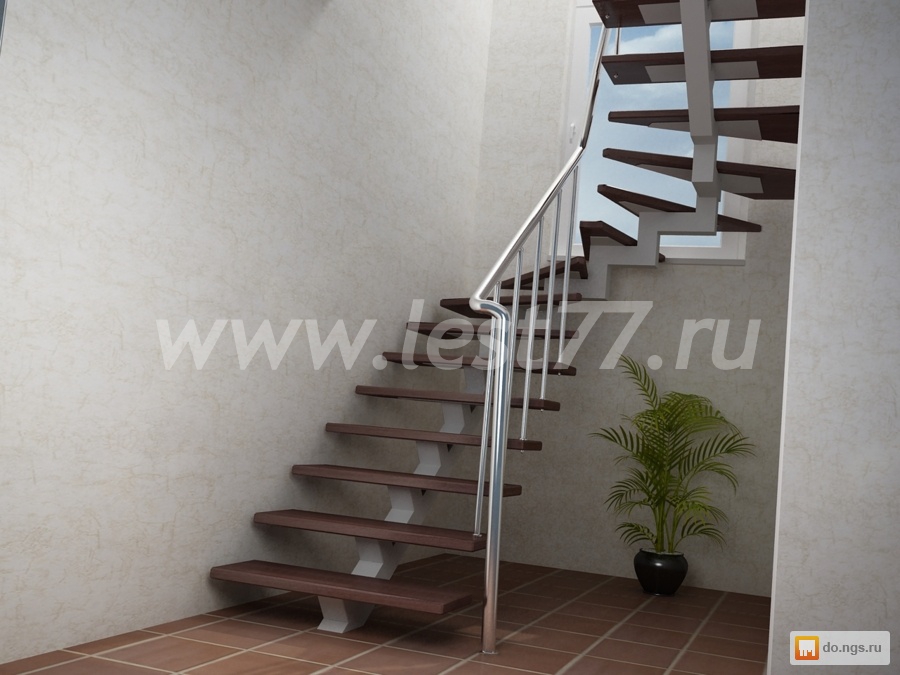 Межэтажная лестница на металлическом косоуре 22-03