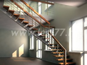 Межэтажная деревянная лестница на косоуре 09-06